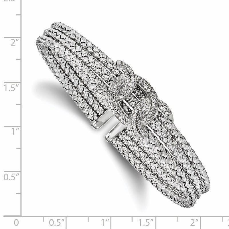 Sterling Silver Rhodium-Plated Cz Woven Cuff