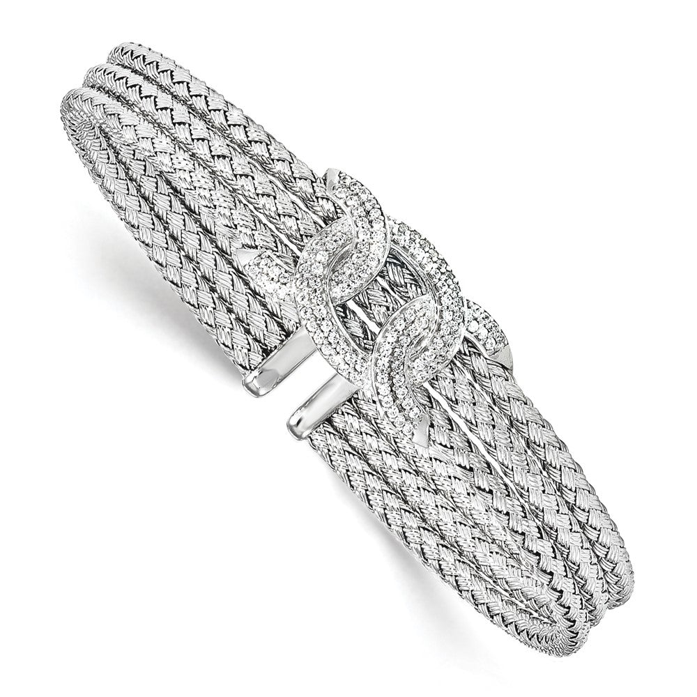 Sterling Silver Rhodium-Plated Cz Woven Cuff