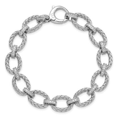 7.25 Inch Sterling Silver Rhodium-Plated Cz Woven Link Bracelet