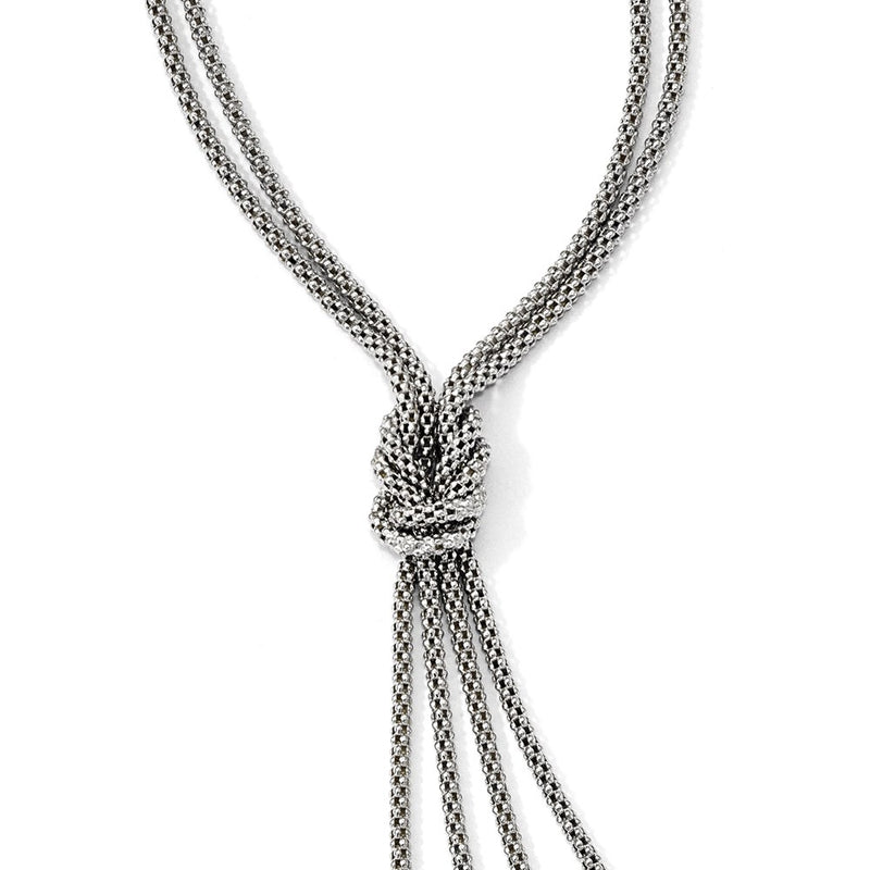 Sterling Silver Polished Multi-Strand Bead Dangle Knot Necklace