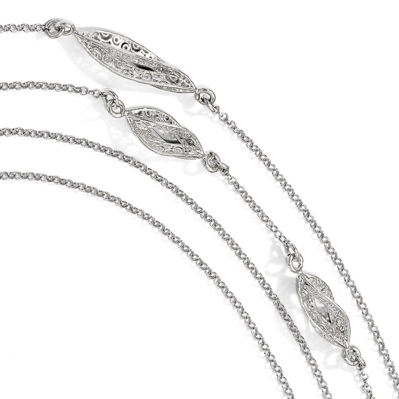 Sterling Silver Polished Filigree Multi-Strand Fancy Necklace