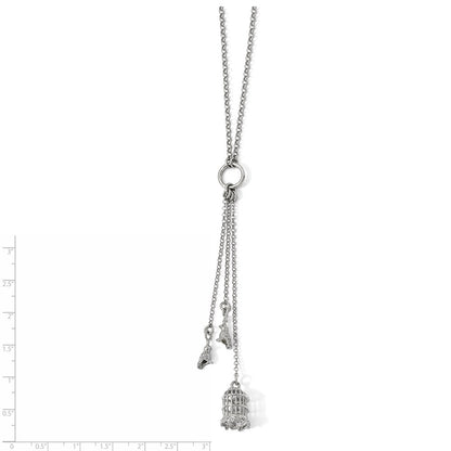 Sterling Silver Polished Bird Cage With Birds Slip-On Necklace