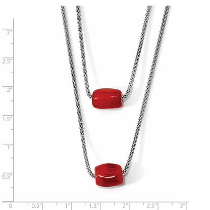 Sterling Silver Polished Double-Strand Red Tiger Stone Necklace