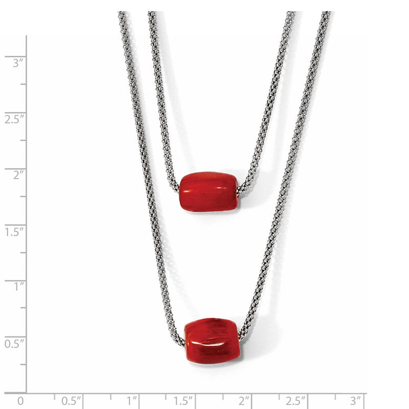 Sterling Silver Polished Double-Strand Red Tiger Stone Necklace