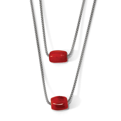 Sterling Silver Polished Double-Strand Red Tiger Stone Necklace