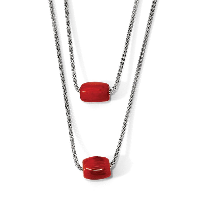 Sterling Silver Polished Double-Strand Red Tiger Stone Necklace