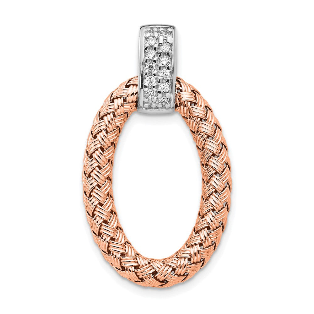 Sterling Silver Rh-Plate Rose Gold-Plate Cz Braided Oval Pendant