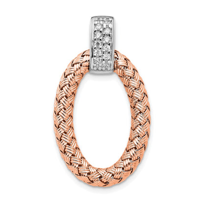 Sterling Silver Rh-Plate Rose Gold-Plate Cz Braided Oval Pendant