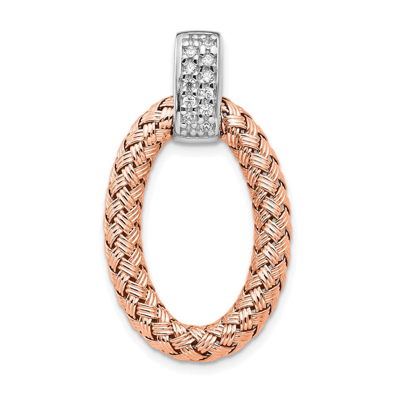 Sterling Silver Rh-Plate Rose Gold-Plate Cz Braided Oval Pendant