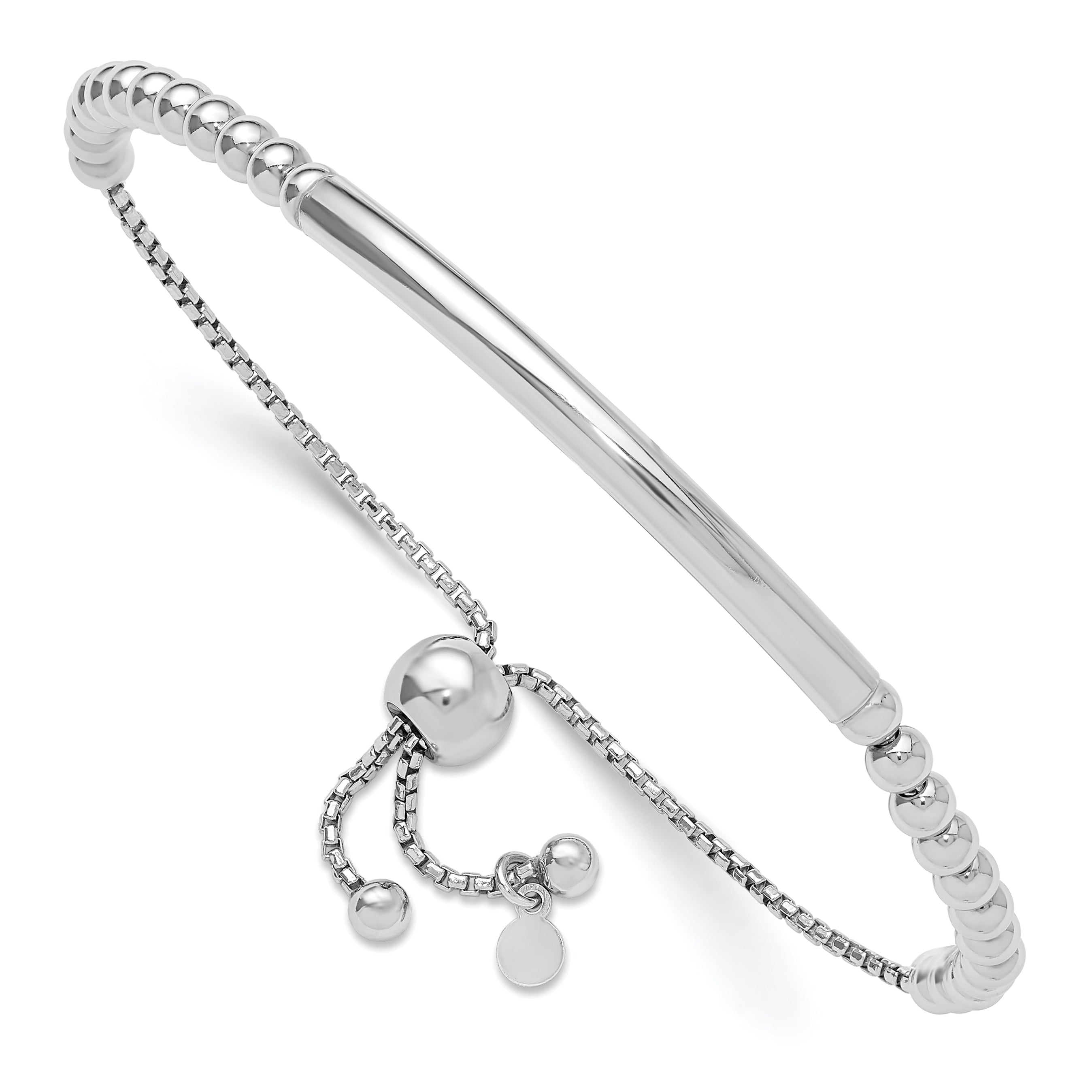 Sterling Silver Rh Plated Polished Beaded Adjustable Bracelet