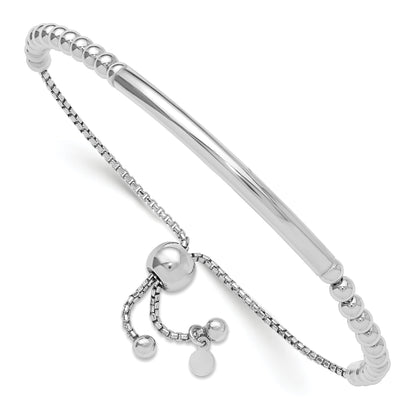 Sterling Silver Rh Plated Polished Beaded Adjustable Bracelet