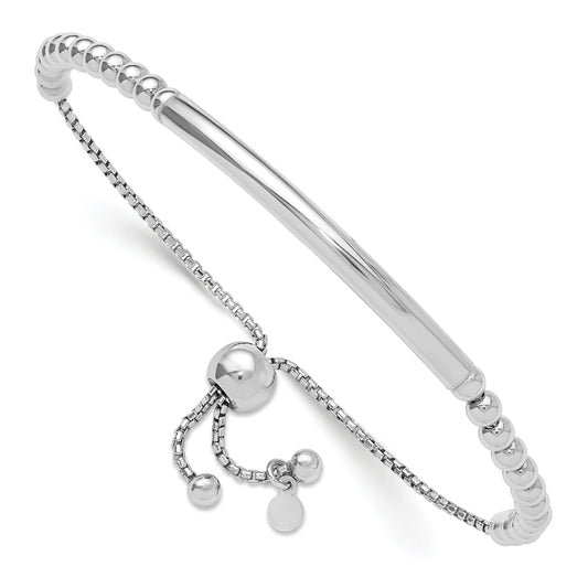 Sterling Silver Rh Plated Polished Beaded Adjustable Bracelet