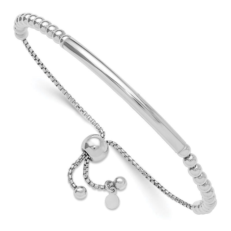 Sterling Silver Rh Plated Polished Beaded Adjustable Bracelet
