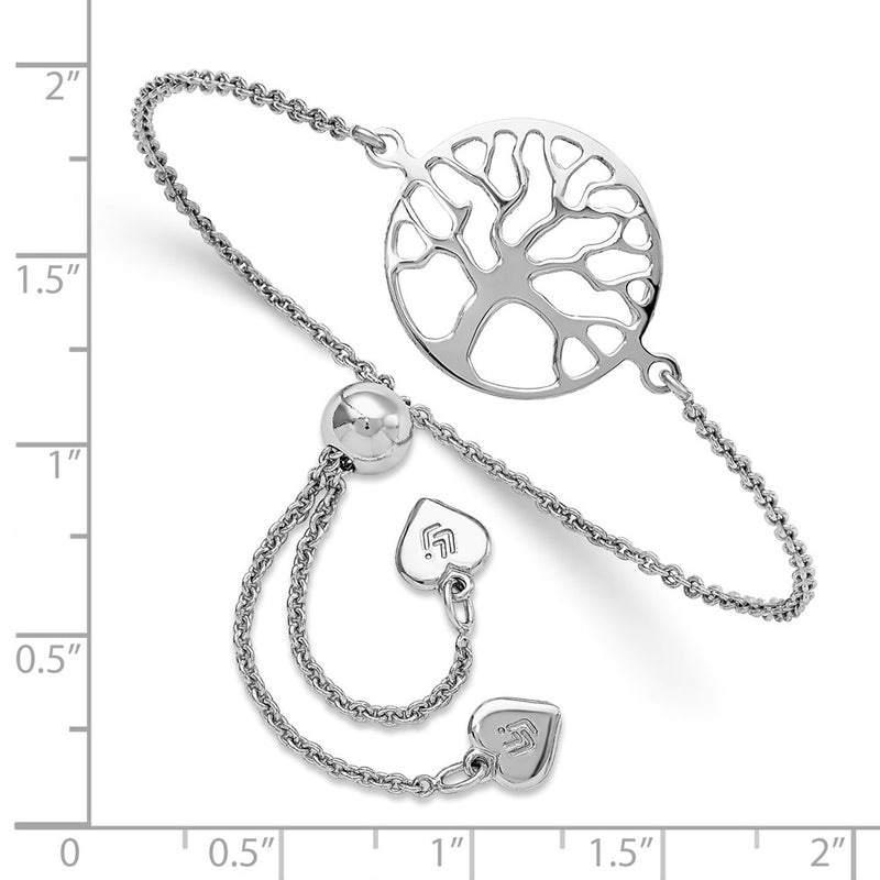 Sterling Silver Rh Plated Tree Of Life Adjustable Bracelet