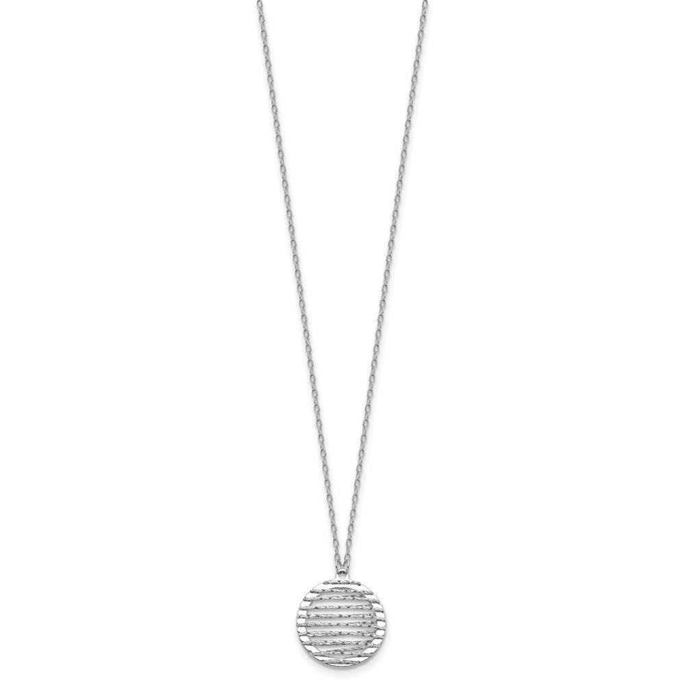 Sterling Silver Rh Plat Pol/Dia Cut Circle 1In Ext. Necklace