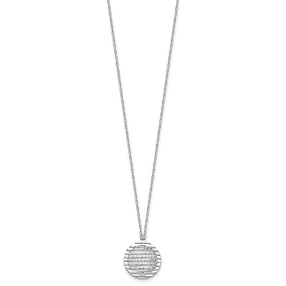 Sterling Silver Rh Plat Pol/Dia Cut Circle 1In Ext. Necklace