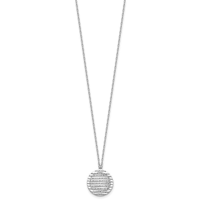 Sterling Silver Rh Plat Pol/Dia Cut Circle 1In Ext. Necklace