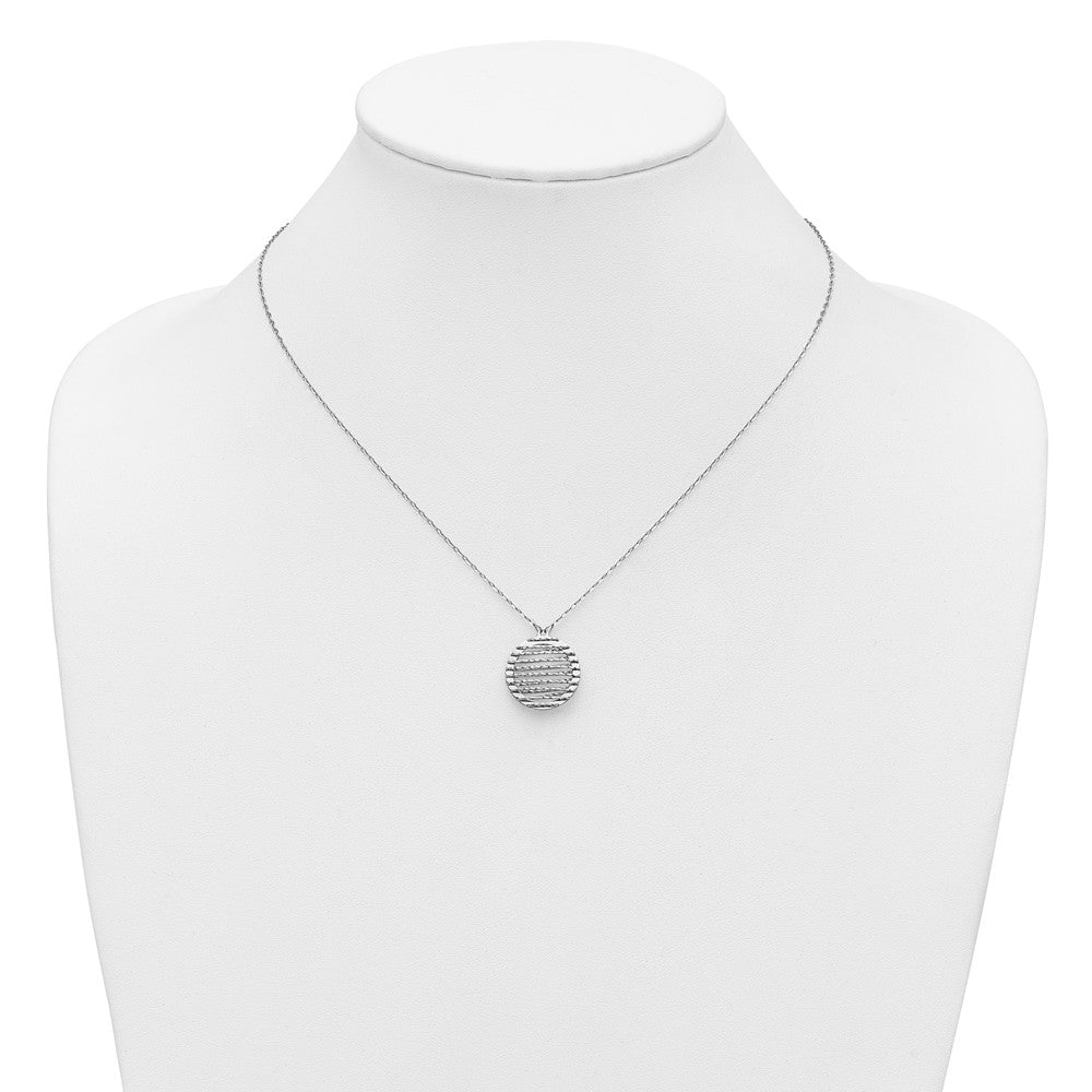 Sterling Silver Rh Plat Pol/Dia Cut Circle 1In Ext. Necklace