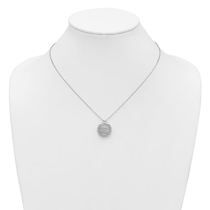 Sterling Silver Rh Plat Pol/Dia Cut Circle 1In Ext. Necklace