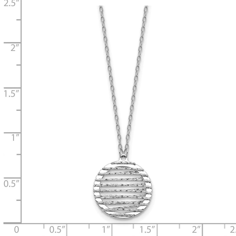 Sterling Silver Rh Plat Pol/Dia Cut Circle 1In Ext. Necklace