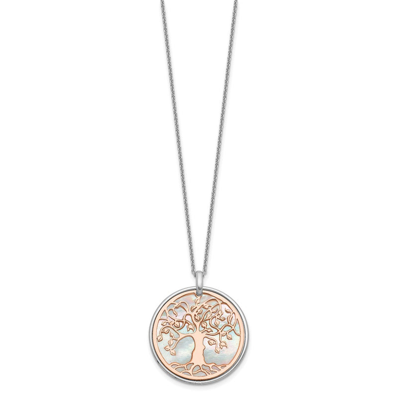 Sterling Silver & Rose Tone Mop Tree Of Life 1In Ext. Necklace