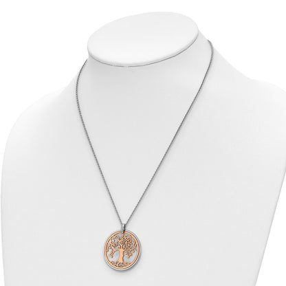 Sterling Silver & Rose Tone Mop Tree Of Life 1In Ext. Necklace