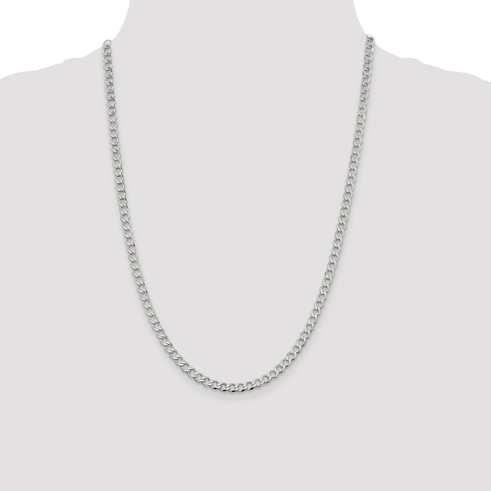 24 Inch Sterling Silver 4.5mm Semi-Solid Flat Curb Chain Necklace