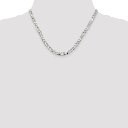 18 Inch Sterling Silver 5.3mm Semi-Solid Flat Curb Chain Necklace