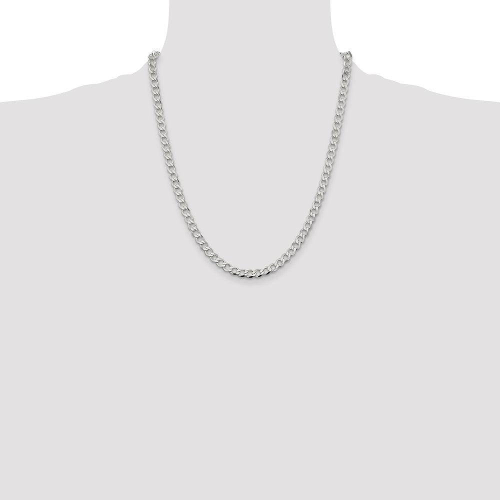 22 Inch Sterling Silver 5.3mm Semi-Solid Flat Curb Chain Necklace
