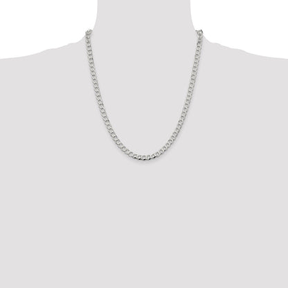 22 Inch Sterling Silver 5.3mm Semi-Solid Flat Curb Chain Necklace