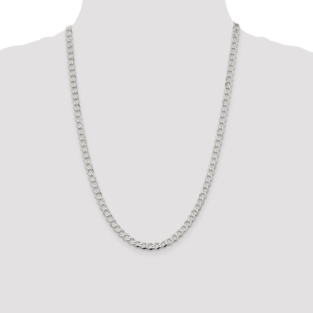 24 Inch Sterling Silver 5.3mm Semi-Solid Flat Curb Chain Necklace