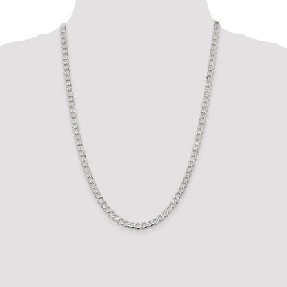 24 Inch Sterling Silver 5.3mm Semi-Solid Flat Curb Chain Necklace