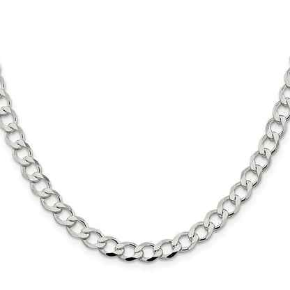 24 Inch Sterling Silver 6.7mm Semi-Solid Flat Curb Chain Necklace