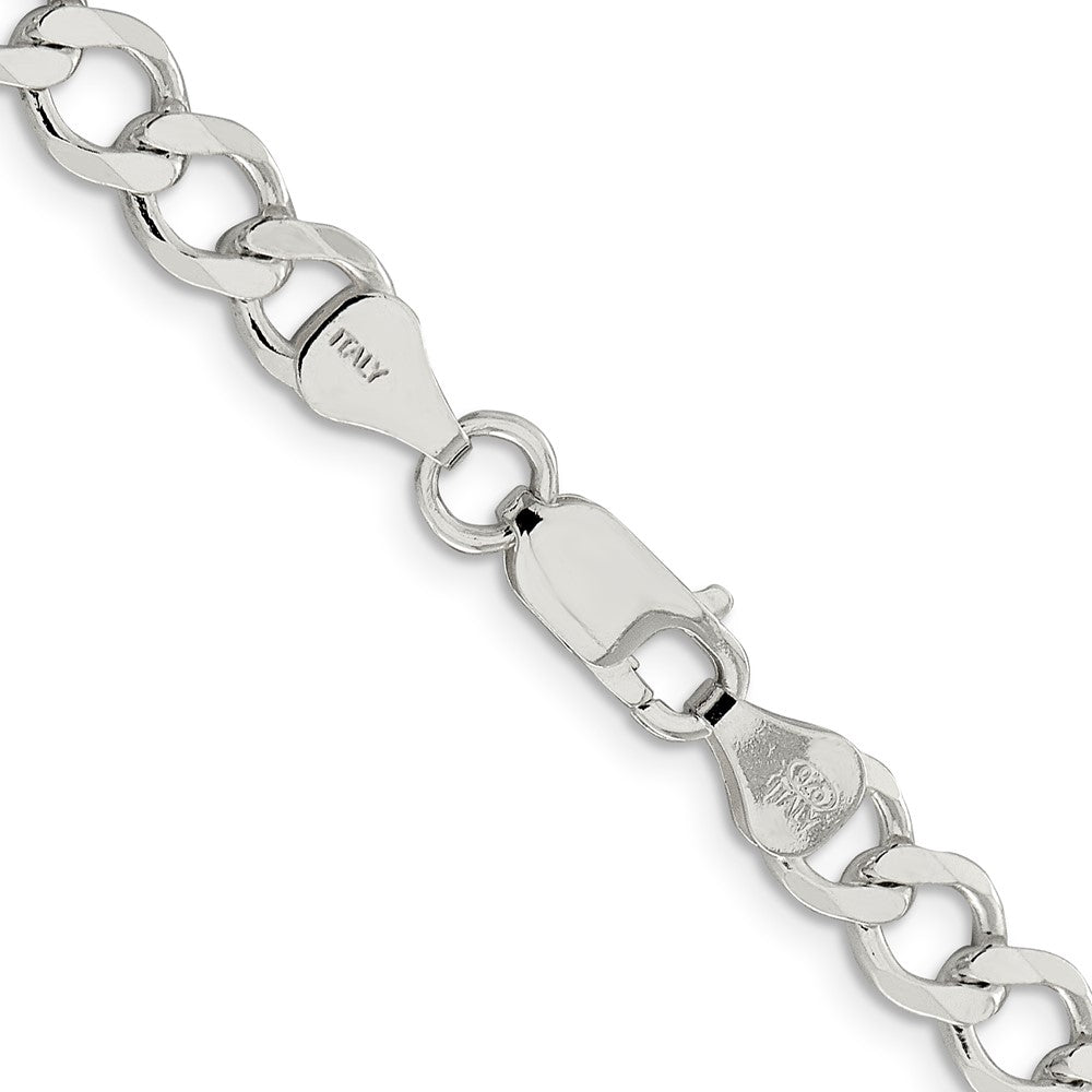 20 Inch Sterling Silver 6.7mm Semi-Solid Flat Curb Chain Necklace