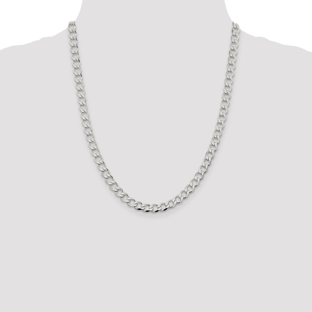 22 Inch Sterling Silver 6.7mm Semi-Solid Flat Curb Chain Necklace