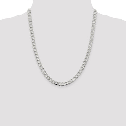 22 Inch Sterling Silver 6.7mm Semi-Solid Flat Curb Chain Necklace