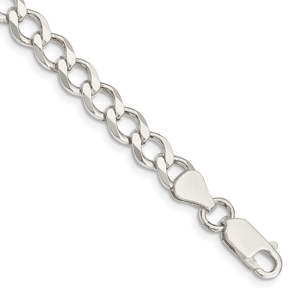 7 Inch Sterling Silver 6.7mm Semi-Solid Flat Curb Chain Bracelet