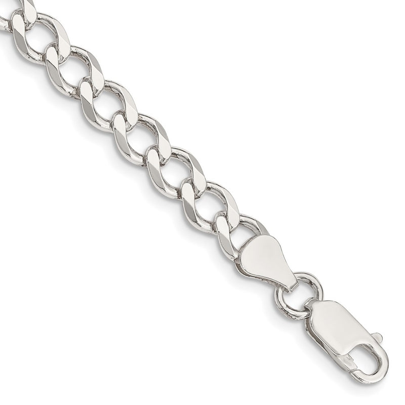 7 Inch Sterling Silver 6.7mm Semi-Solid Flat Curb Chain Bracelet