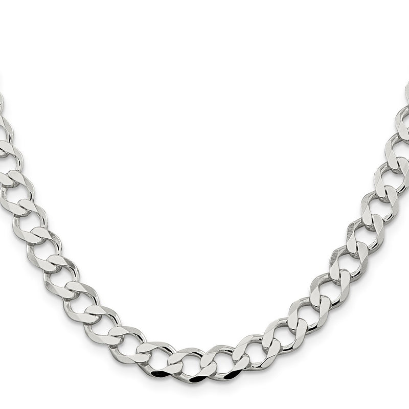 24 Inch Sterling Silver 8.1mm Semi-Solid Flat Curb Chain Necklace
