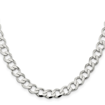 18 Inch Sterling Silver 8.1mm Semi-Solid Flat Curb Chain Necklace