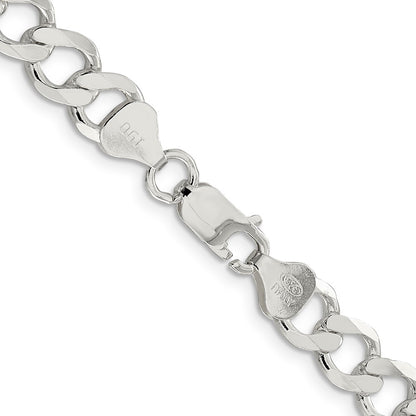 20 Inch Sterling Silver 8.1mm Semi-Solid Flat Curb Chain Necklace