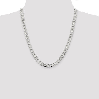 22 Inch Sterling Silver 8.1mm Semi-Solid Flat Curb Chain Necklace