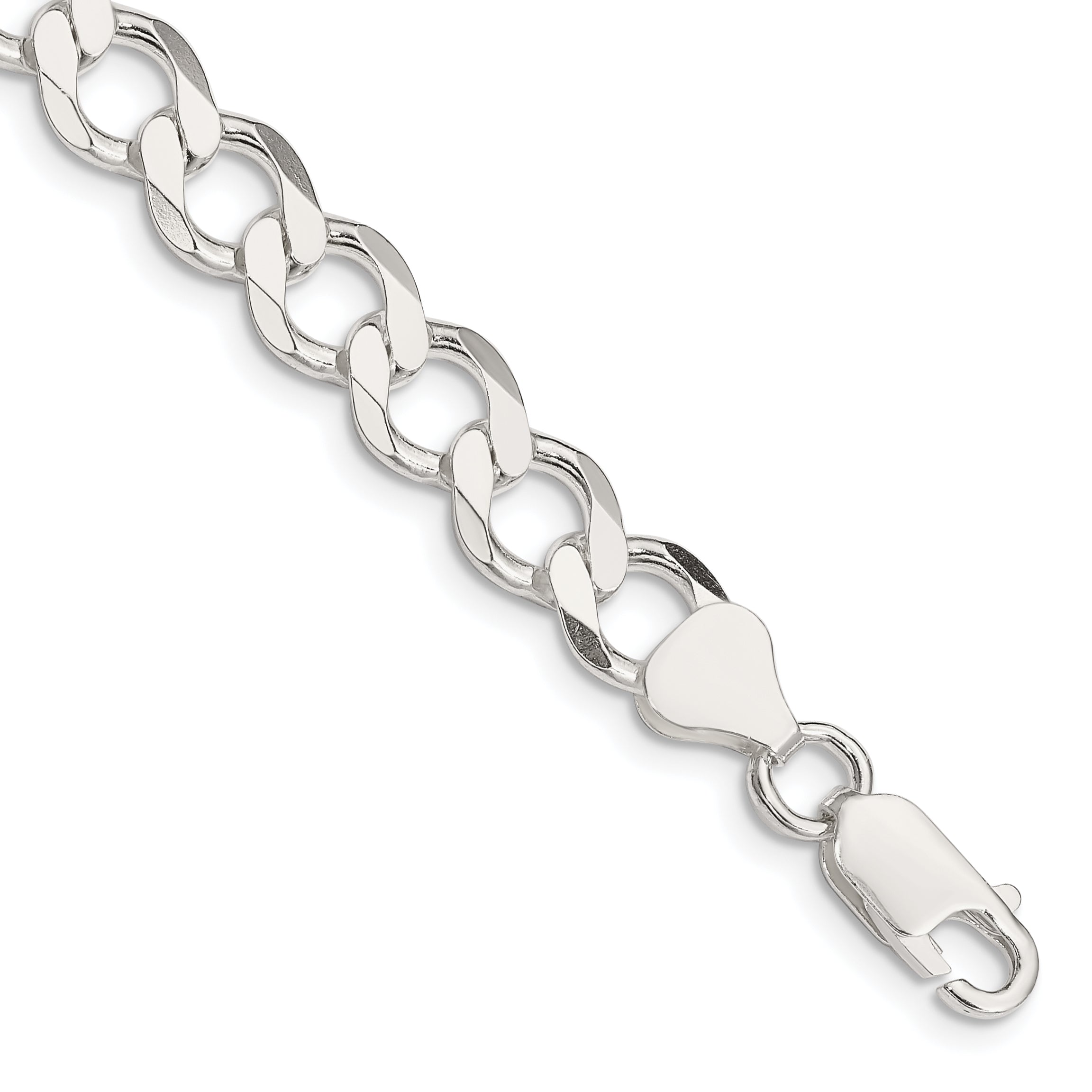 7 Inch Sterling Silver 8.1mm Semi-Solid Flat Curb Chain
