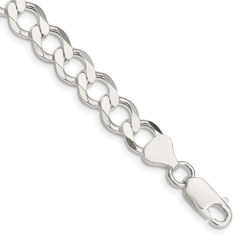 7 Inch Sterling Silver 8.1mm Semi-Solid Flat Curb Chain Bracelet