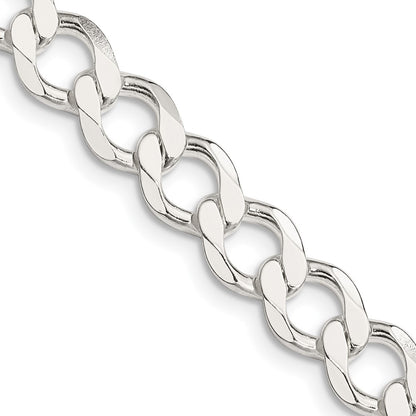 24 Inch Sterling Silver 8.1mm Semi-Solid Flat Curb Chain Necklace
