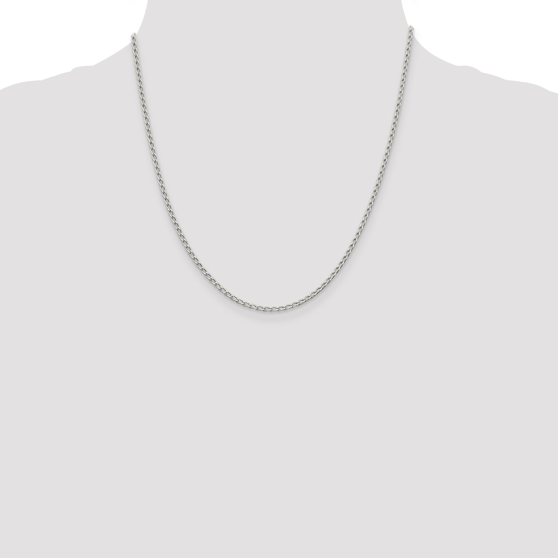 20 Inch Sterling Silver 2mm Open Elongated Link Chain