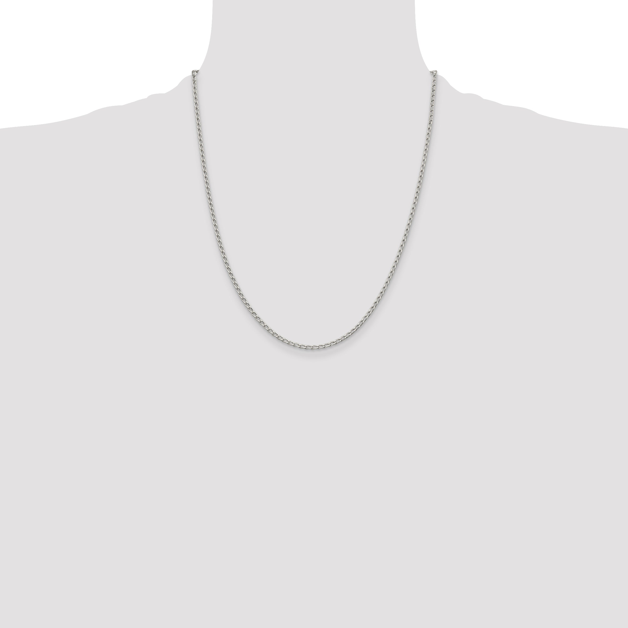 22 Inch Sterling Silver 2mm Open Elongated Link Chain