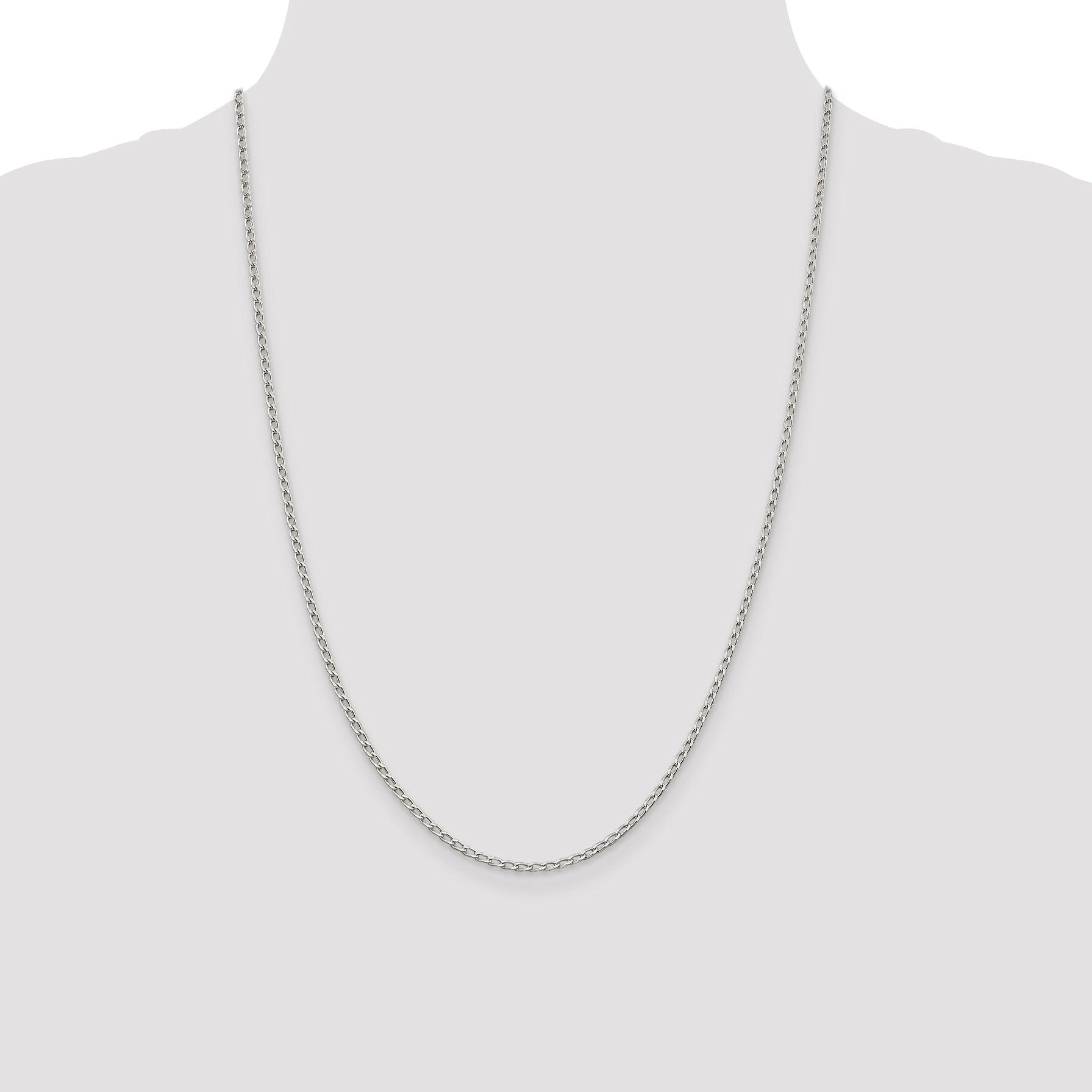 24 Inch Sterling Silver 2mm Open Elongated Link Chain