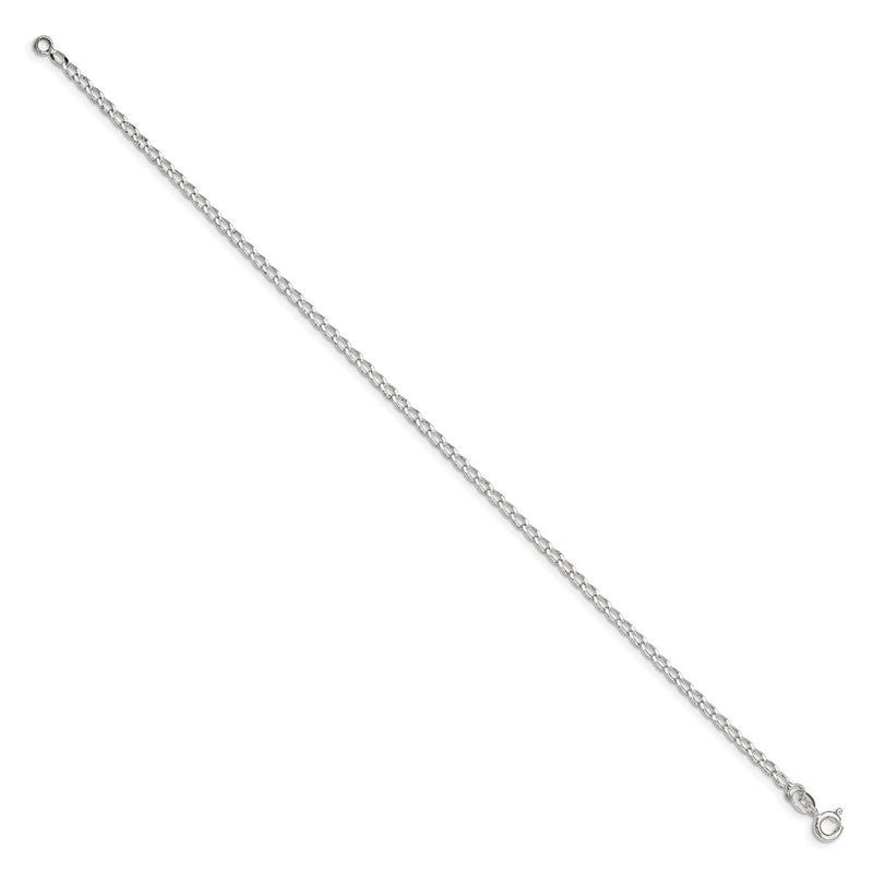 9 Inch Sterling Silver 2mm Open Elongated Link Chain Anklet