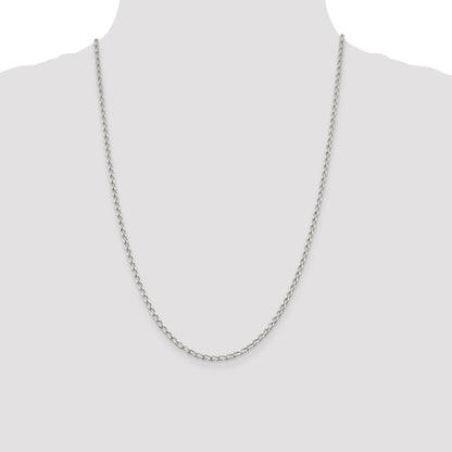 24 Inch Sterling Silver 2.8mm Open Elongated Link Chain